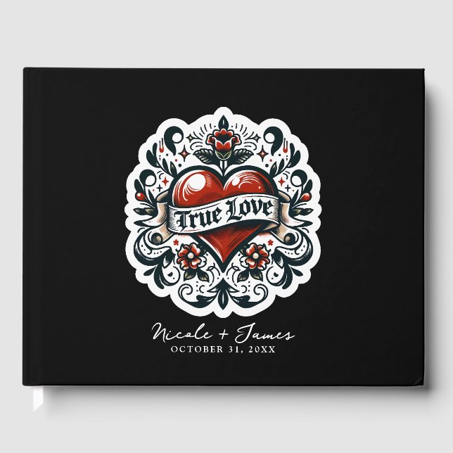 True Love Heart Tattoo Sticker Wedding Gästebuch (Vorderseite)