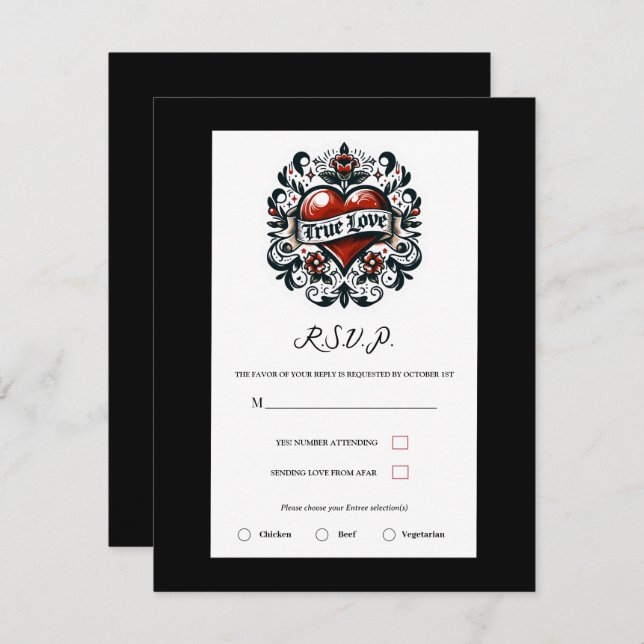 True Love Heart Tattoo Sticker Wedding RSVP Einladung (Vorne/Hinten)