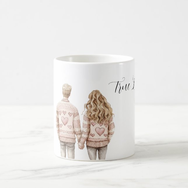 True Love Pink Hearts Couple Kaffeetasse (Mittel)