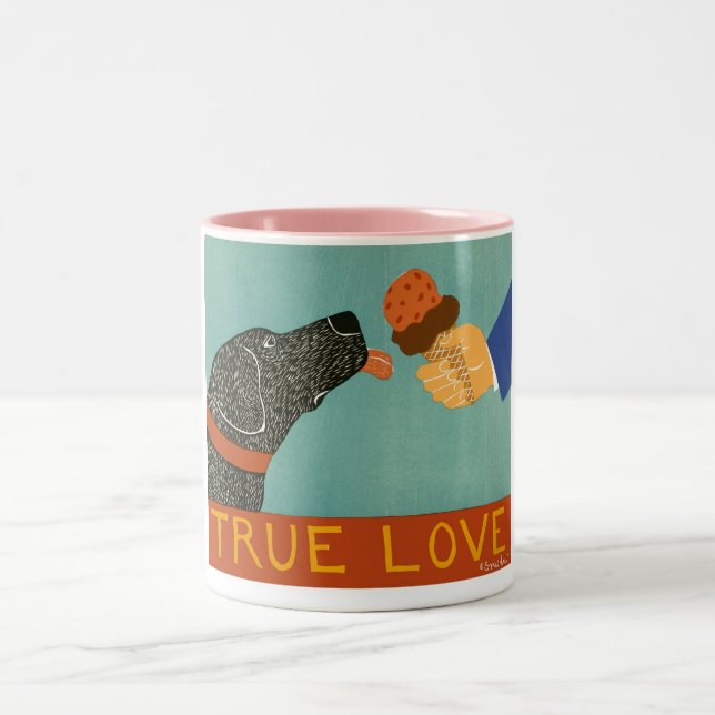 True Love-Pink Tasse-Stephen Huneck Zweifarbige Tasse (Mittel)