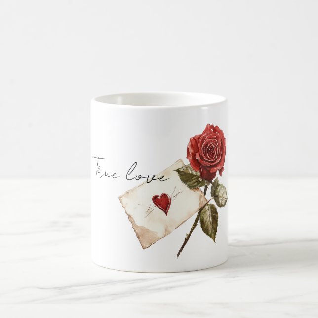 True Love Red Rose Letter Heart Kaffeetasse (Mittel)