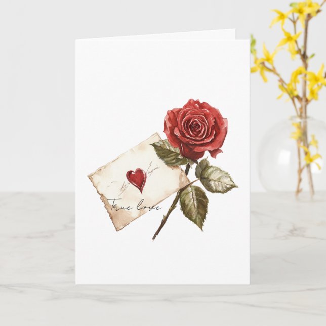 True Love Red Rose Letter Heart Karte (Gelbe Blume)