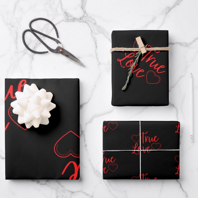 True Love Red Valentine Geschenkpapier Set (Vorderseite)