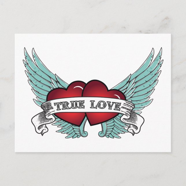 True Love Rockabilly Winged Heart Postkarte (Vorderseite)