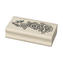 TRUE LOVE Schlange auf Rose Gummistempel