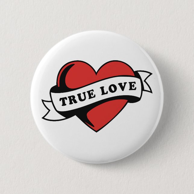 True Love Tattoo Heart | Klassisches Romandesign Button (Vorderseite)
