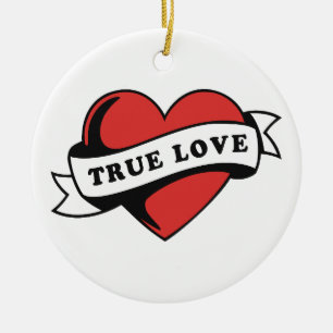 True Love Tattoo Heart   Klassisches Romandesign Keramik Ornament