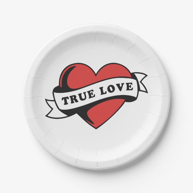 True Love Tattoo Heart | Klassisches Romandesign Pappteller (Vorderseite)