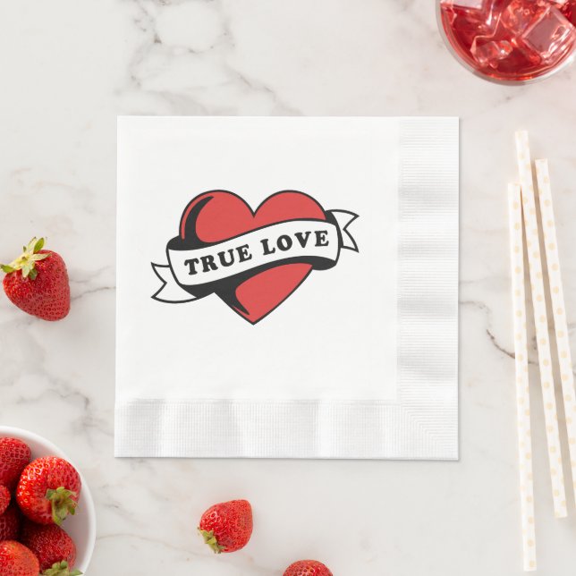 True Love Tattoo Heart | Klassisches Romandesign Serviette (Beispiel)