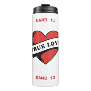 True Love Tattoo Heart   Klassisches Romandesign Thermosbecher