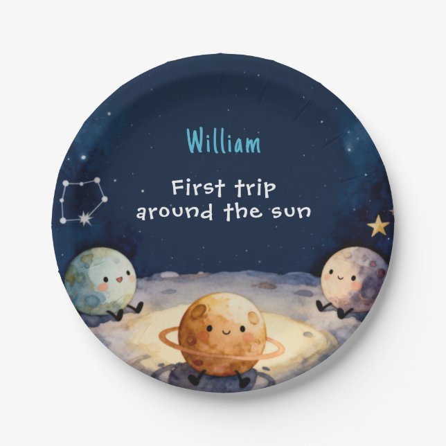 True Space First Trip Around The Sun 1st Birthday Pappteller (Vorderseite)