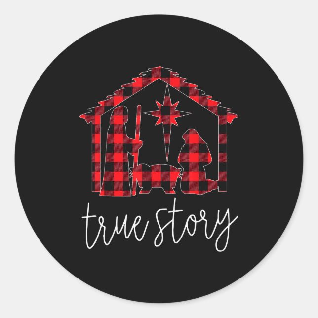True Story Christmas Manger Nativity Scene Buffalo Runder Aufkleber (Vorderseite)