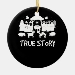 True Story Nativity Christmas Baby Jesus Manger Keramik Ornament
