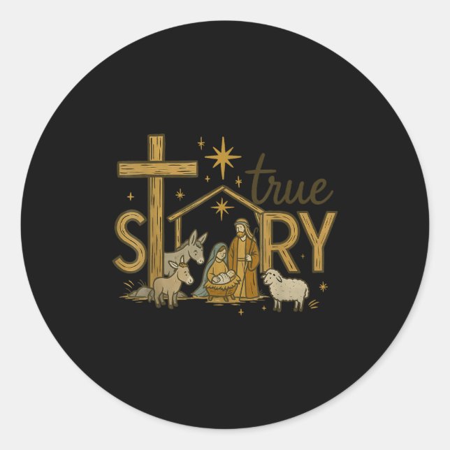 True Story Nativity Christmas Baby Jesus Religious Runder Aufkleber (Vorderseite)