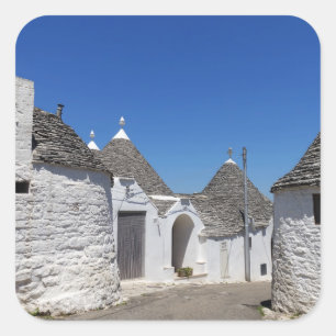 Trulli-Häuser in Alberobello, Puglia-Aufkleber Quadratischer Aufkleber