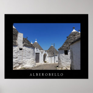 Trulli Häuser in Alberobello, schwarzes Plakat