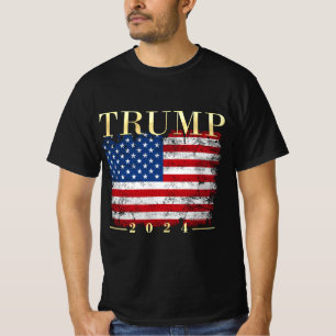 Trump 2020 Gold Vintag Grunge USA Flag T-Shirt