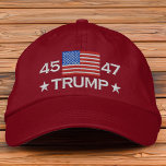 Trump 2024 American Flag 45. und 47 Präsident Win Bestickte Baseballkappe<br><div class="desc">Nummer 45,  die Donald Trump als 45. Präsident repräsentiert. Nummer 47,  die Donald Trumps 2024 Sieg und gewinnen,  um der 47. Präsident. Patriotic Trump 2024 American Flag Baseballkappe.</div>