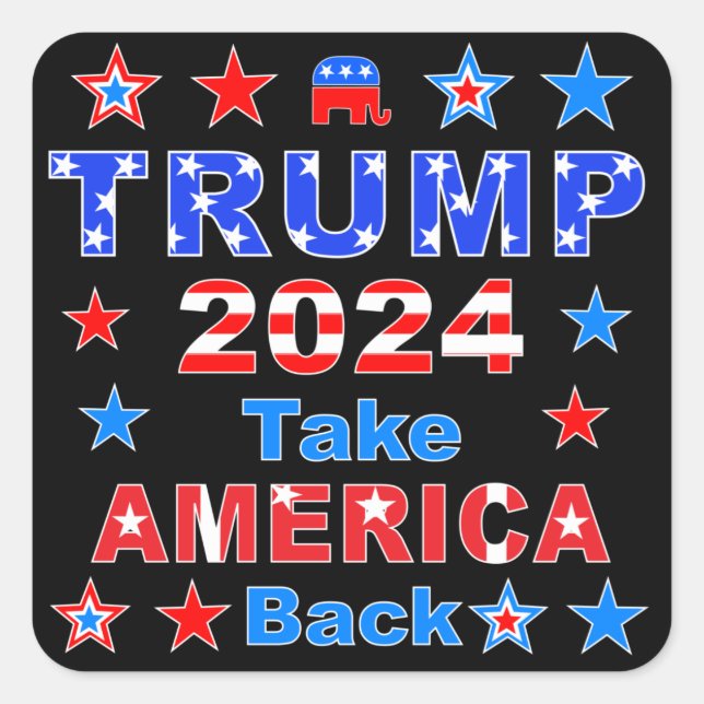 TRUMP 2024: AMERIKA zurück Quadratischer Aufkleber (Vorderseite)