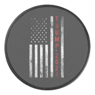 Trump 2024 Amerikanische Flagge Distressed Vintage Eishockey Puck