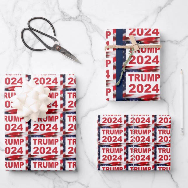 Trump 2024 Amerikanische Flagge Geschenkpapier Set (Vorderseite)