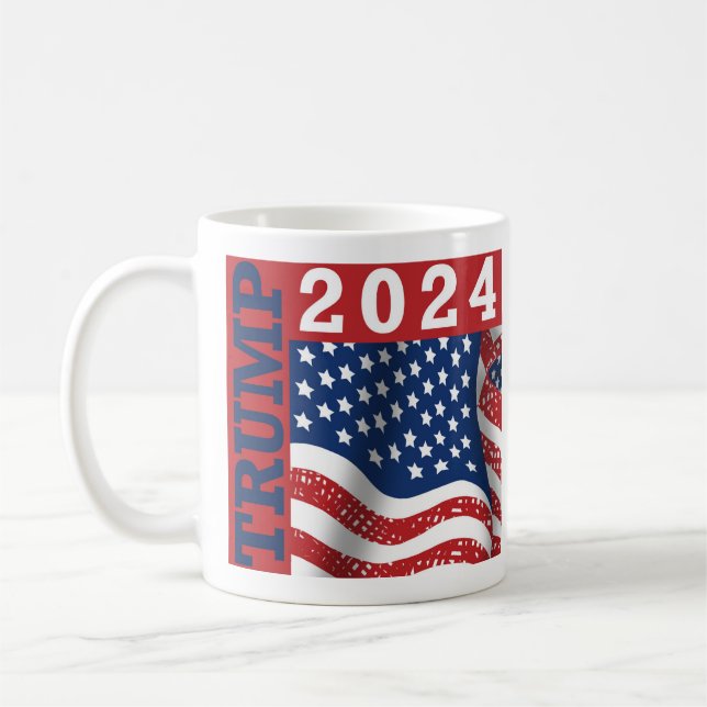 Trump 2024 Amerikanische Flagge Kaffeetasse (Links)