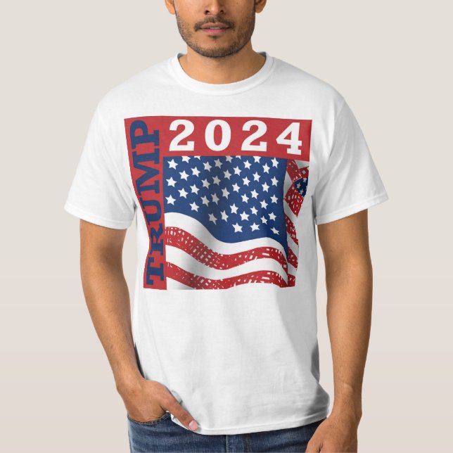 Trump 2024 Amerikanische Flagge T-Shirt (Vorderseite)