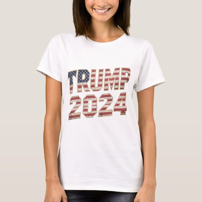 Trump 2024 Amerikanischer Flaggenerwachsener Kurz T-Shirt (Vorderseite)