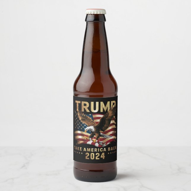 Trump 2024: Amerikas Fahne zurücknehmen Trump 2 Bierflaschenetikett (Vorderseite)