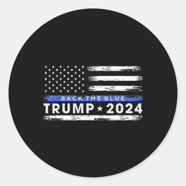 Trump 2024 Back The Blue Thin Blue Line American F Runder Aufkleber (Vorderseite)