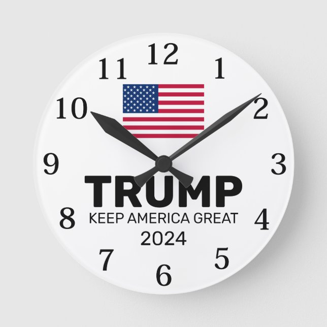 Trump 2024 Behielt Amerika groß Runde Wanduhr (Vorderseite)