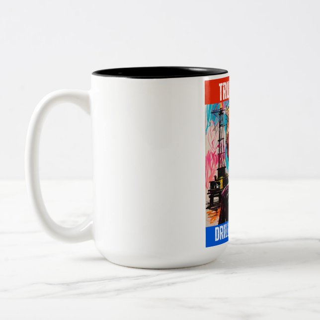 TRUMP 2024 DRILL BABY DRILL ZWEIFARBIGE TASSE (Links)