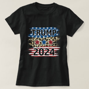 Trump 2024 Fan American Flag Cheetah Pattern T-Shirt