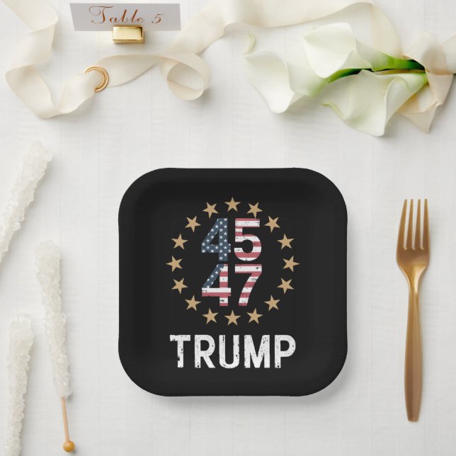 Trump 2024 Flag Amerika zurück 45 47 Pappteller (Hochzeit)