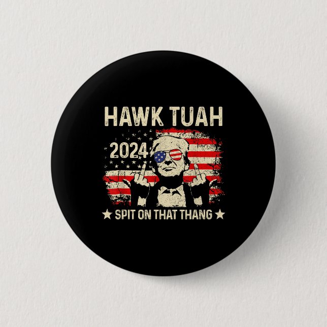Trump 2024 Flag Funny Hawk Tush Middle Finger 24 V Button (Vorderseite)
