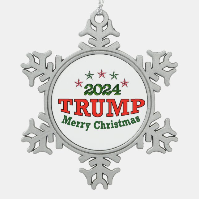 TRUMP 2024 Frohe Weihnachten Schneeflocken Zinn-Ornament (Vorderseite)