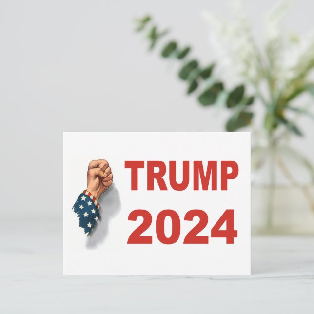 Trump 2024: Kampf Postkarte (Stehend Vorderseite)