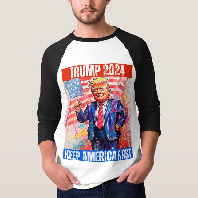 TRUMP 2024 MACHT AMERIKA ERSTE T-Shirt (Vorderseite)