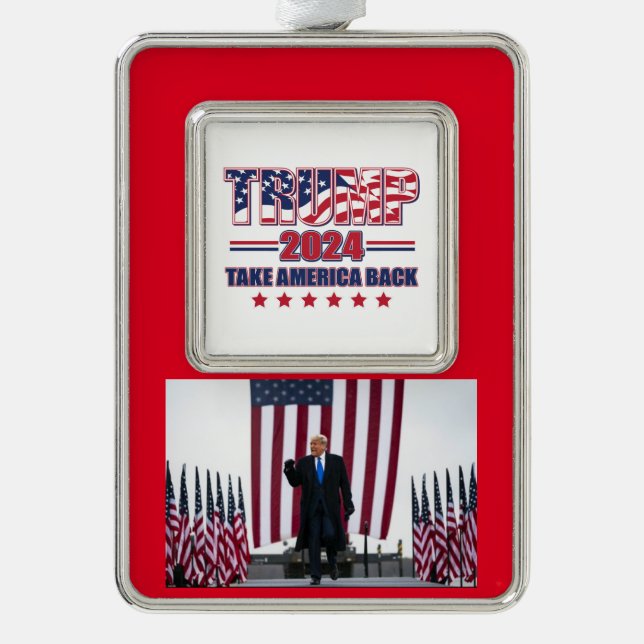 Trump 2024 nimmt Amerika zurück Rahmen-Ornament Silber (Vorderseite)