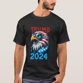 Trump 2024 Patriotic Eagle Sunglasses American Fla T-Shirt