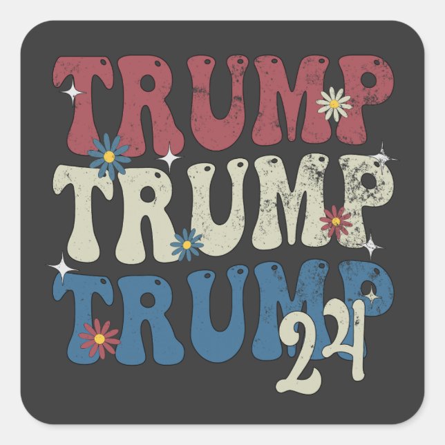 Trump 2024 Patriotische amerikanische Fahne 4. Jul Quadratischer Aufkleber (Vorderseite)