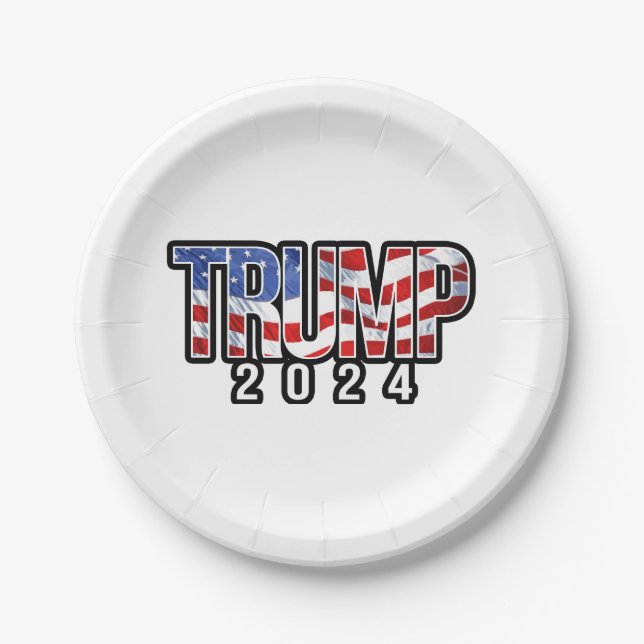 Trump 2024 - Patriotische Blockbriefe Pappteller (Vorderseite)