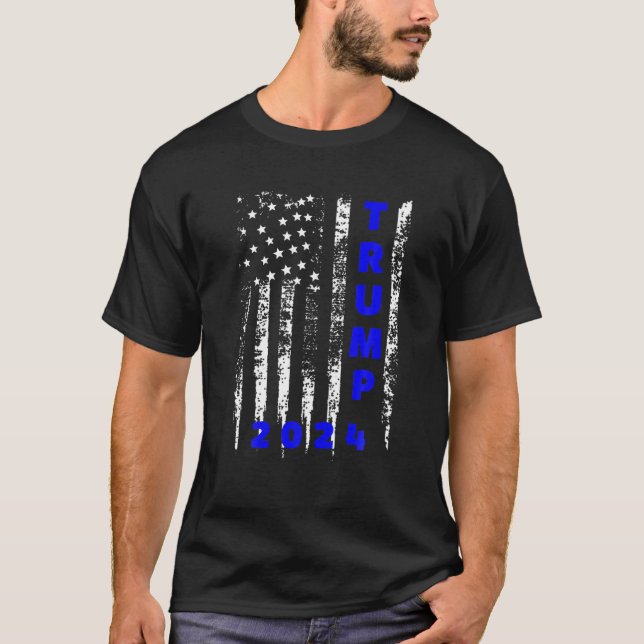 Trump 2024 Police Line Blue Law Enforcement Americ T-Shirt (Vorderseite)