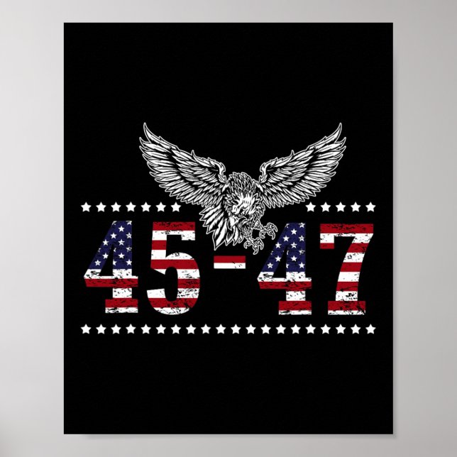 Trump 2024 Präsident 45 und 47 amerikanische Flagg Poster (Vorne)