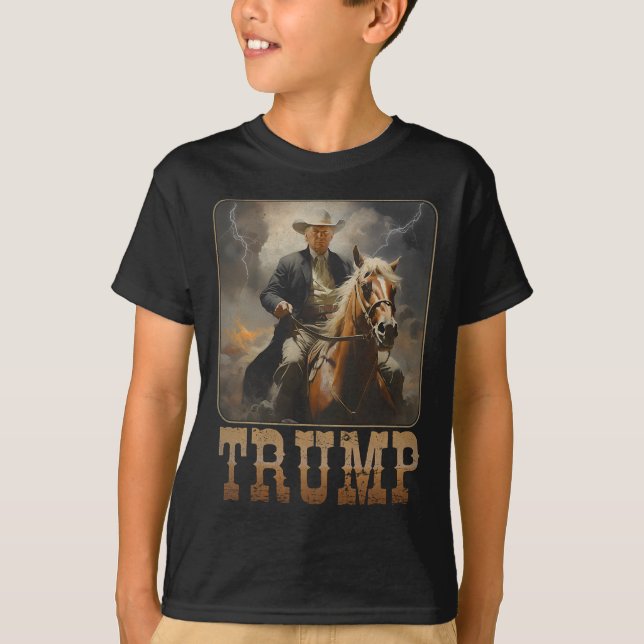 Trump 2024 Präsident Cowboy Riding Horse Western U T-Shirt (Vorderseite)