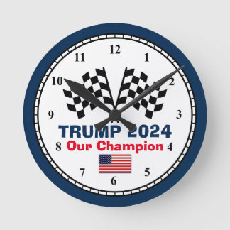 Trump 2024: Race Flags Round Clock Runde Wanduhr