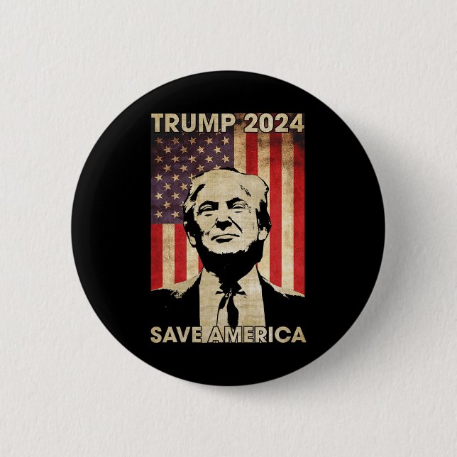 Trump 2024 Rettete die amerikanische Flag-Wahl Gif Button (Vorderseite)