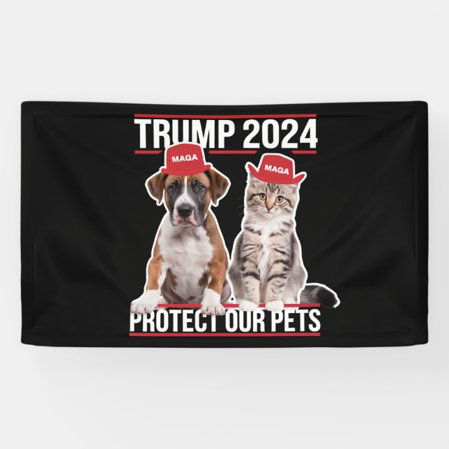 Trump 2024 schützt unsere Haustiere Katzen Hunde M Banner (Horizontal)