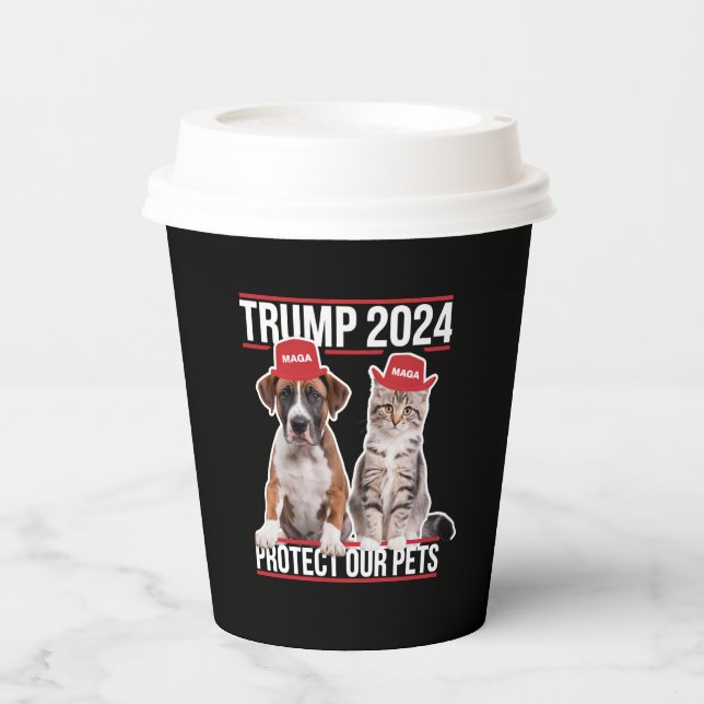 Trump 2024 schützt unsere Haustiere Katzen Hunde M Pappbecher (Vorderseite)