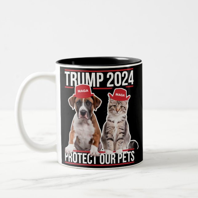 Trump 2024 schützt unsere Haustiere Katzen Hunde M Zweifarbige Tasse (Links)
